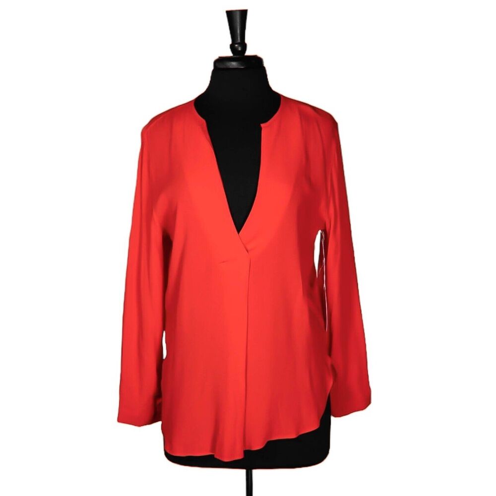 Bishop + Young Women's Blouse Orange Plunging V-Neck Long Sleeve Shirt Top S NWT